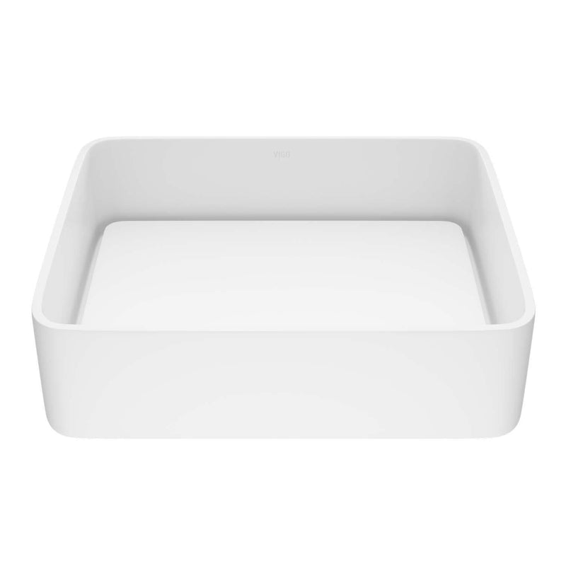 VIGO Jasmine MatteStone 18x15-in Deep White Bathroom Sink/Basin with Rectangular Vessel O0