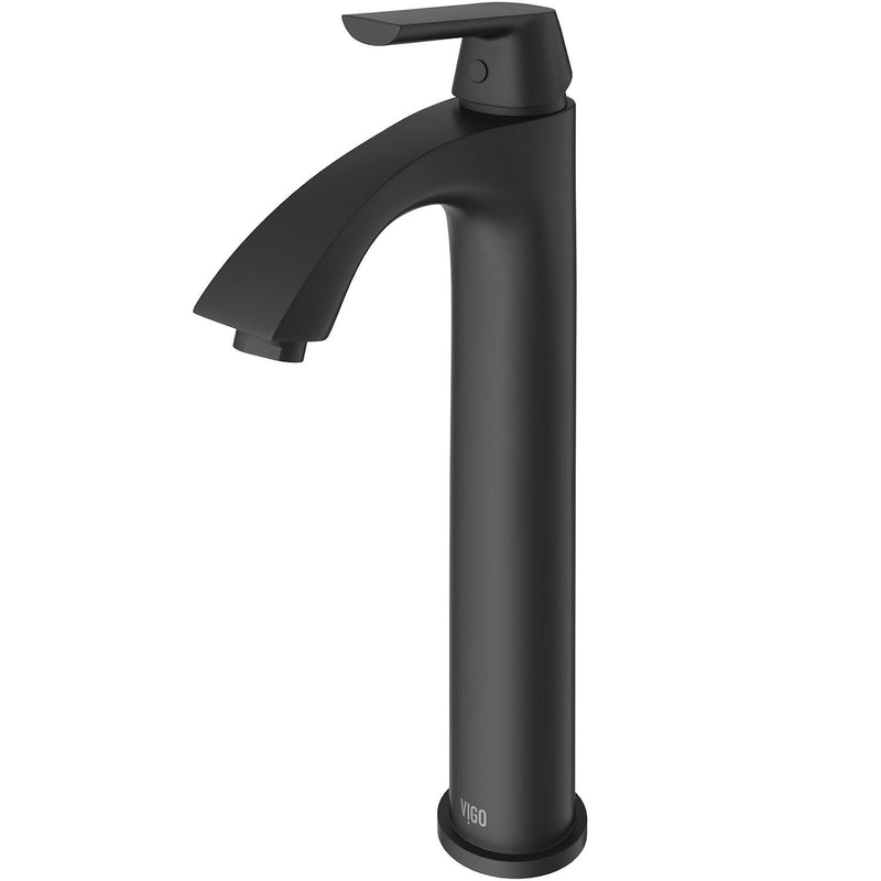 VIGO Linus Single Handle Vessel Single Hole Bathroom Sink Faucet, Matte Black, N3