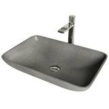 VIGO Lorca ConcretoStone Grey Bathroom Sink/Basin Set with Gotham Faucet and Rectangular Vessel