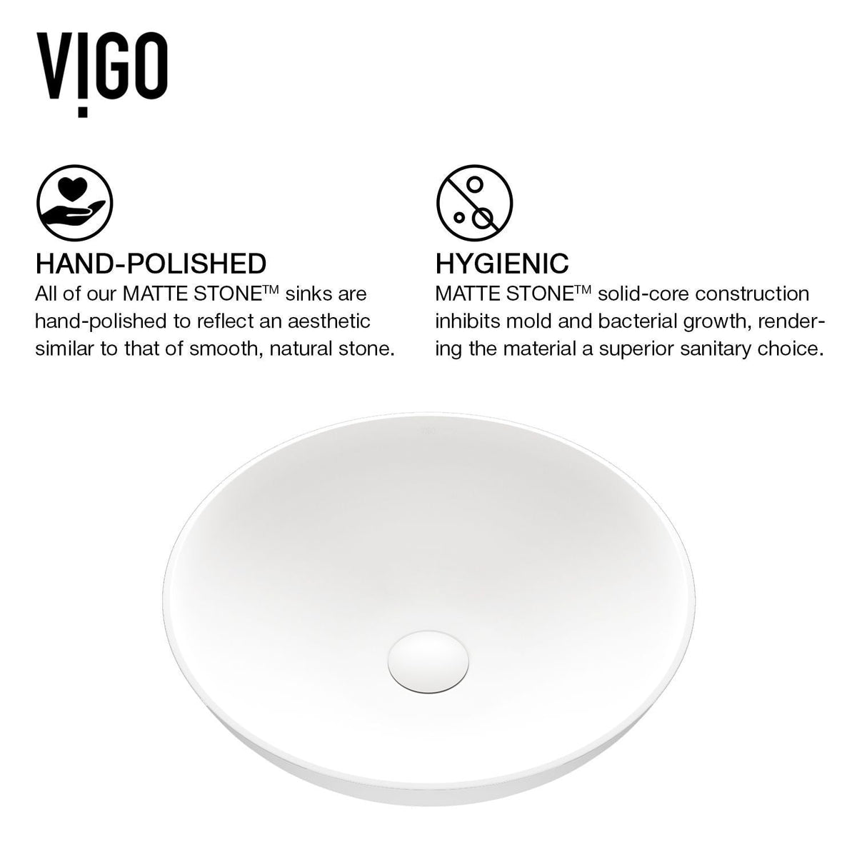 VIGO Lotus MatteStone Round White Composite Bathroom Sink/Basin Set with Duris Faucet and Pop-Up Drain