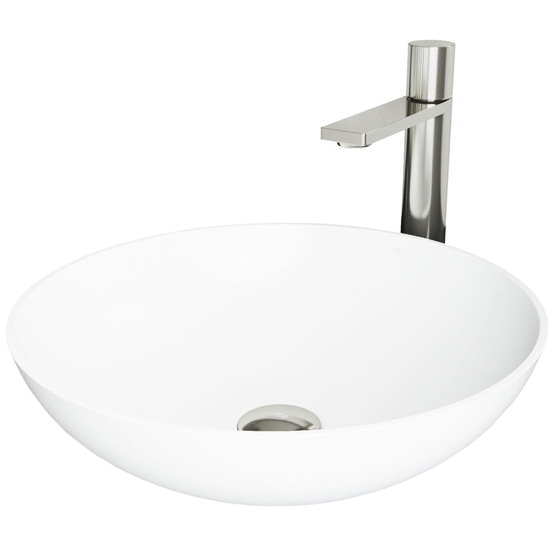 VIGO Lotus MatteStone White Bathroom Sink/Basin Set with Gotham Faucet and Round Composite Vessel M1