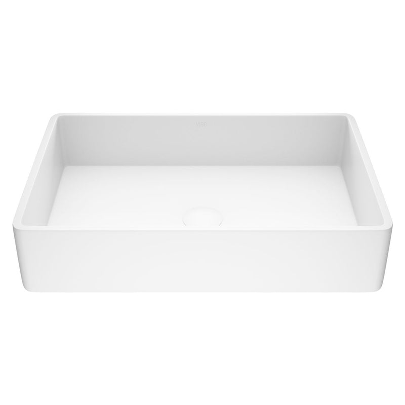 VIGO Magnolia Matte Stone Vessel Bathroom Sink/Basin with Deep Bowl, White R2