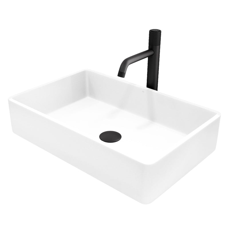 VIGO Magnolia MatteStone White Bathroom Sink/Basin Set with Apollo Faucet and Rectangular Composite Vessel Q8