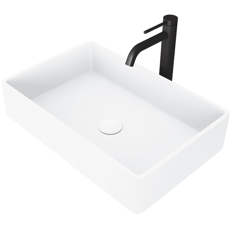 VIGO Magnolia MatteStone White Bathroom Sink/Basin Set with Lexington Faucet and Rectangular Composite Vessel L9
