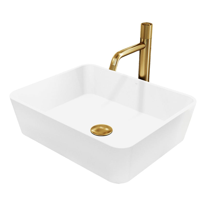 VIGO Marigold MatteStone Matte White Bathroom Sink/Basin Set with Apollo Faucet and Rectangular Composite Vessel K6