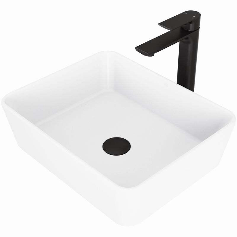 VIGO Marigold MatteStone Matte White Bathroom Sink/Basin Set with Norfolk Faucet and Rectangular Composite Vessel H0