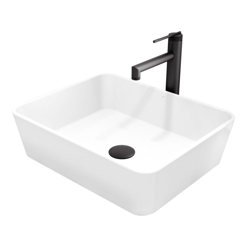 VIGO Marigold MatteStone Matte White Bathroom Sink/Basin Set with Sterling Faucet and Rectangular Composite Vessel G4
