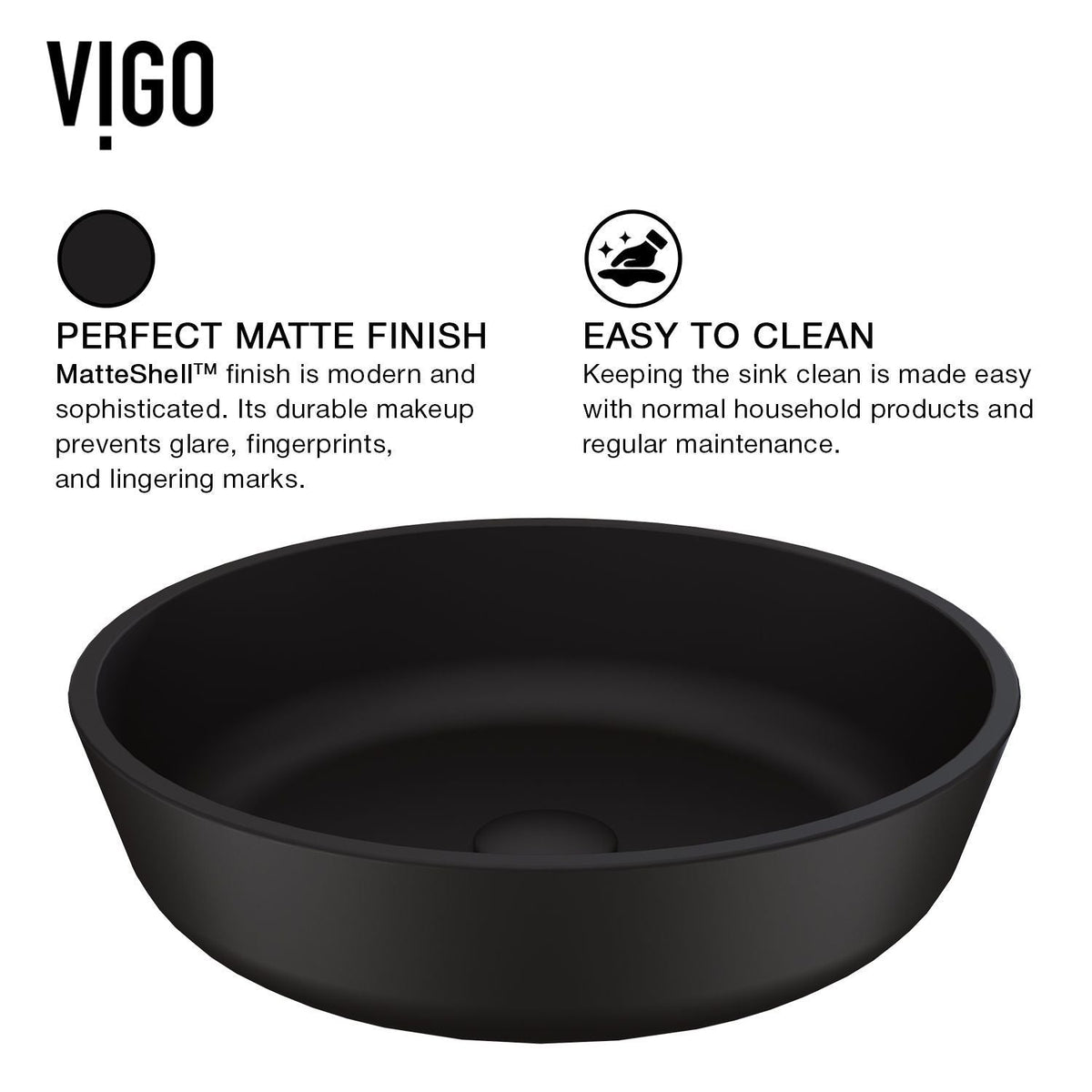 VIGO Modus Glass Round Vessel Bathroom Sink/Basin with Rounded Edges & Deep Bowl, Black