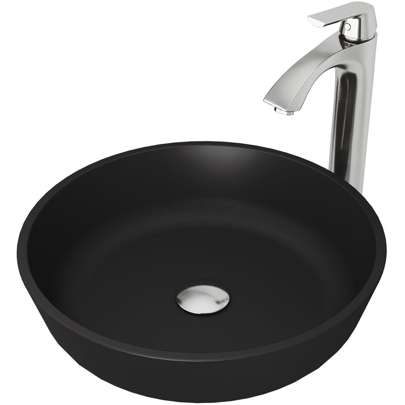 VIGO Modus MatteShell Matte Black Bathroom Sink/Basin Set with Linus Faucet and Round Glass Vessel Z9
