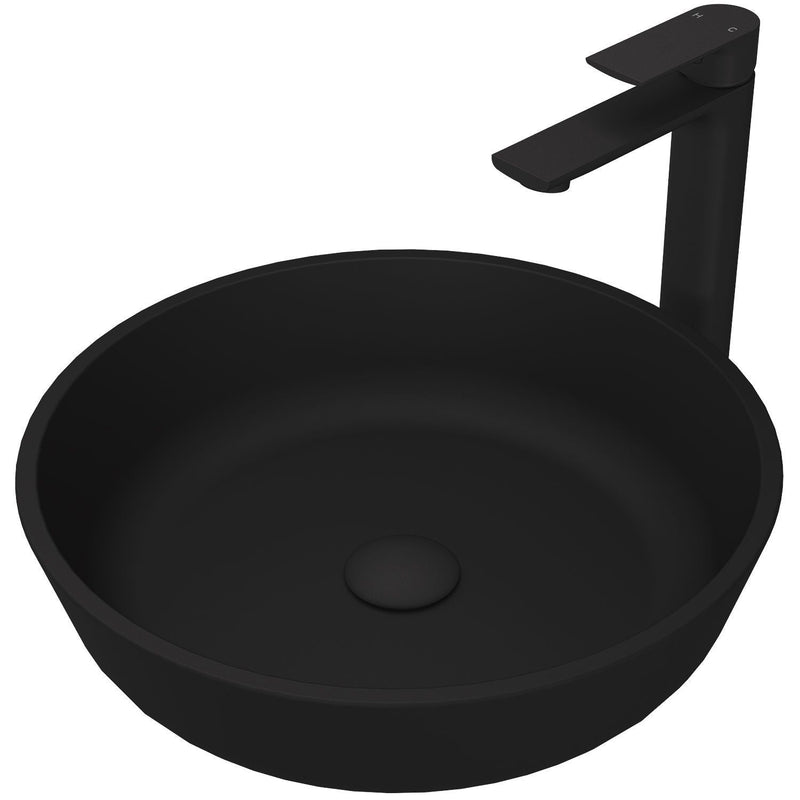 VIGO Modus MatteShell Matte Black Bathroom Sink/Basin Set with Norfolk Faucet and Round Glass Vessel W3