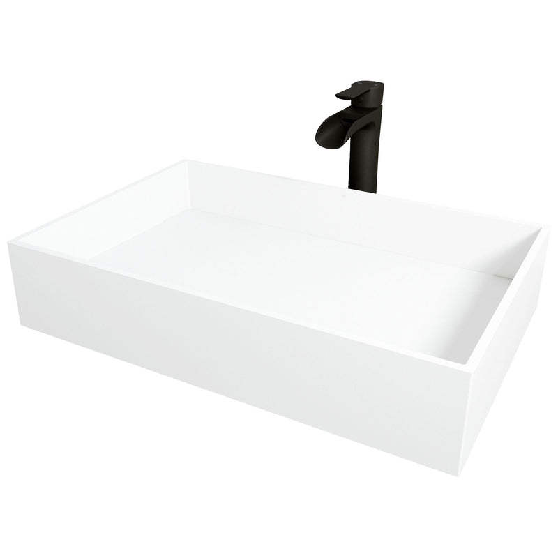VIGO Montauk MatteStone White Bathroom Sink/Basin Set with Niko Faucet and Rectangular Composite Vessel W0