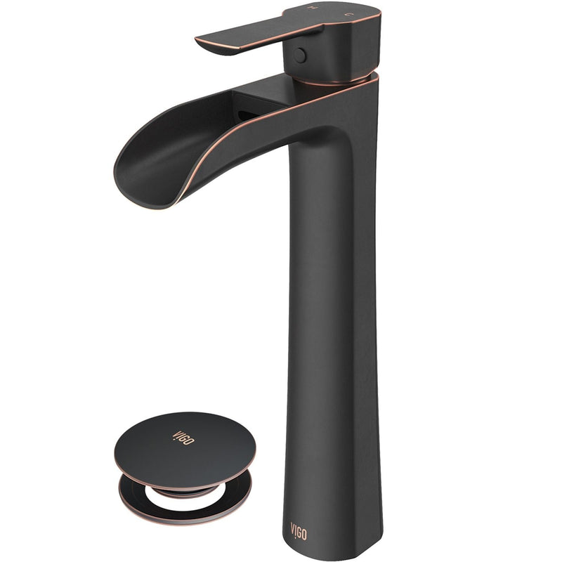 VIGO Niko Single Handle Vessel Single Hole Bathroom Sink Faucet with Pop-up Drain, Antique Rubbed Bronze A4