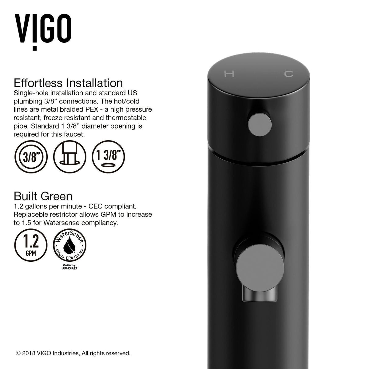 VIGO Noma Single Handle Single Hole Bathroom Sink Faucet, Matte Black,