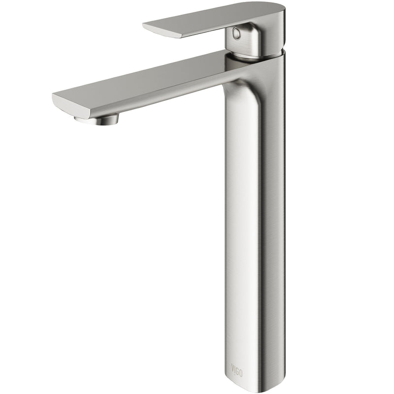 VIGO Norfolk Single Handle Vessel Bathroom Sink Faucet, WaterSense Certified, Brushed Nickel P5