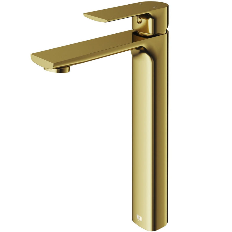 VIGO Norfolk Single Handle Vessel Single Hole Bathroom Sink Faucet, Matte Gold K1