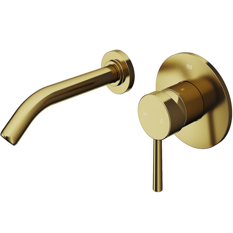 VIGO Olus Wall Mount Single Lever Bathroom Sink Faucet, WaterSense Certified, Matte BGold E4