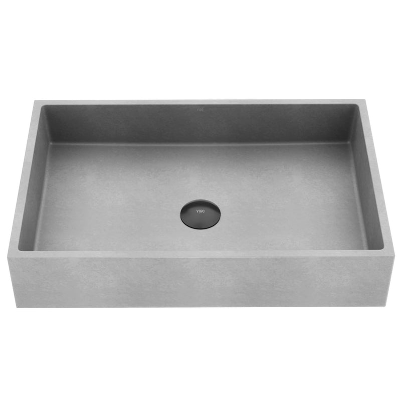 VIGO Orvieto Gothic ConcretoStone 24x15-in Deep Grey Bathroom Sink/Basin with Rectangular Vessel J2