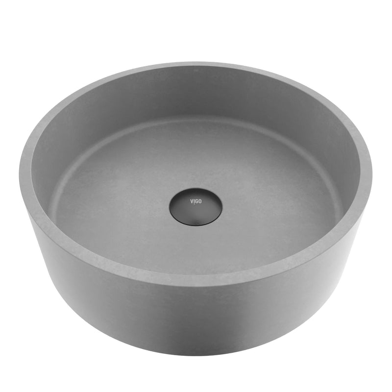 VIGO Palermo Gothic ConcretoStone 15x15-in Deep Grey Bathroom Sink/Basin with Round Vessel V0