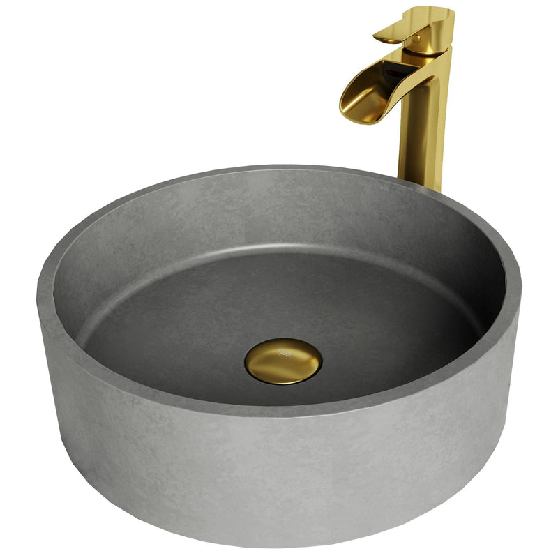 VIGO Palermo Gothic ConcretoStone Ash Grey Bathroom Sink/Basin Set with Niko Faucet and Round Vessel W2