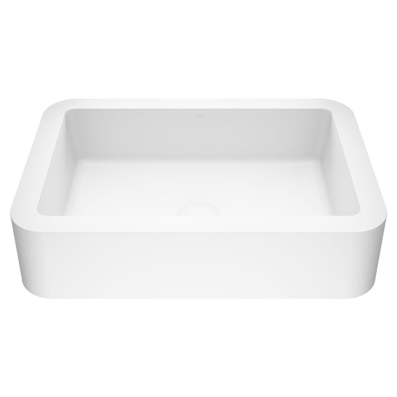 VIGO Petunia Matte Stone Rectangular Composite Vessel Bathroom Sink/Basin with Rounded Edges & Deep Bowl, White C8