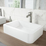VIGO Petunia Matte Stone Rectangular Composite Vessel Bathroom Sink/Basin with Rounded Edges & Deep Bowl, White