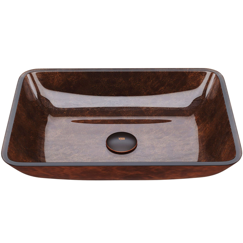 VIGO Rectangular Glass Vessel Bathroom Sink/Basin with Deep Bowl, Russet I6
