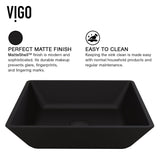 VIGO Roma Glass Square Vessel Bathroom Sink/Basin with Rounded Edges & Deep Bowl, Black