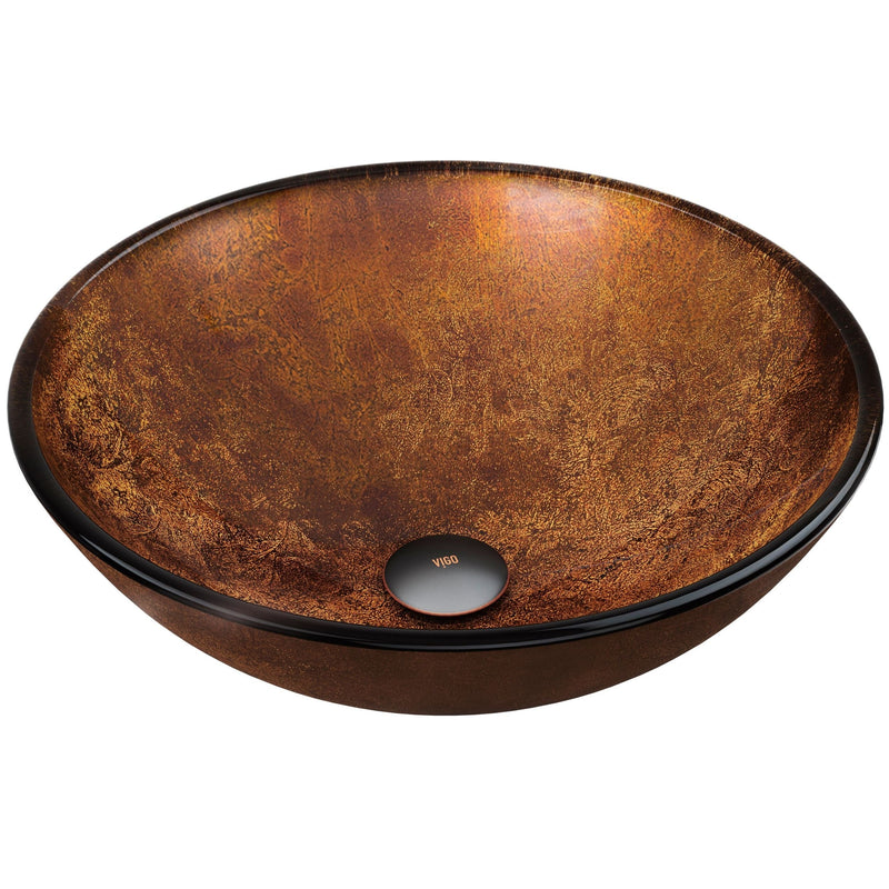 VIGO Round Glass Vessel Bathroom Sink/Basin with Deep Bowl, Russet K5