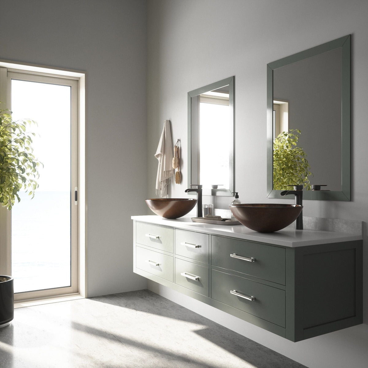 VIGO Round Glass Vessel Bathroom Sink/Basin with Deep Bowl, Russet