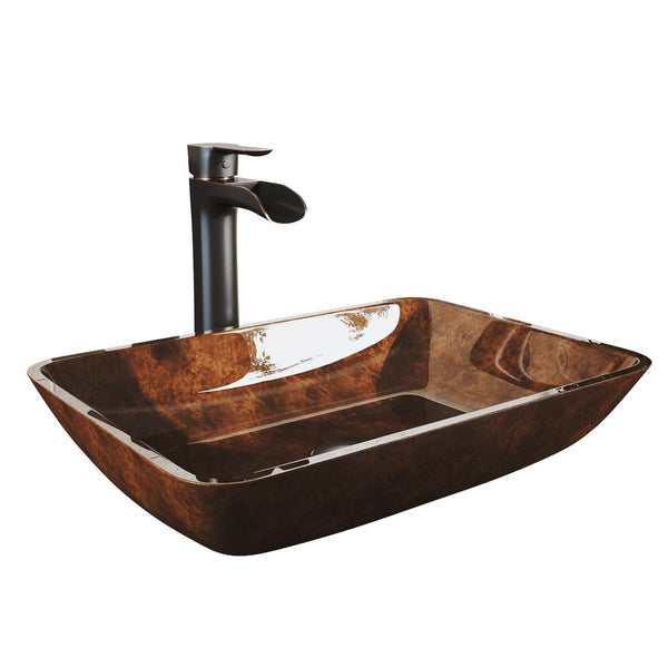 VIGO Russet Glass 18-in Red/Brown Bathroom Sink/Basin Set with Niko Faucet and Rectangular Vessel I4
