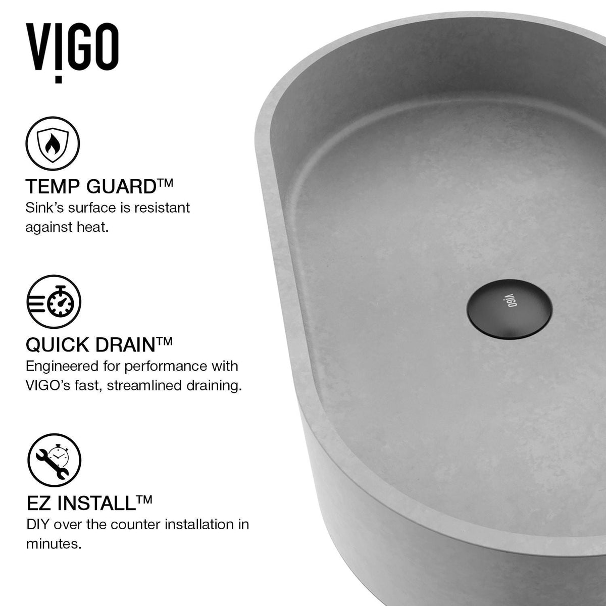 VIGO Sagrada Gothic ConcretoStone 24x14-in Deep Grey Bathroom Sink/Basin with Rectangular Vessel
