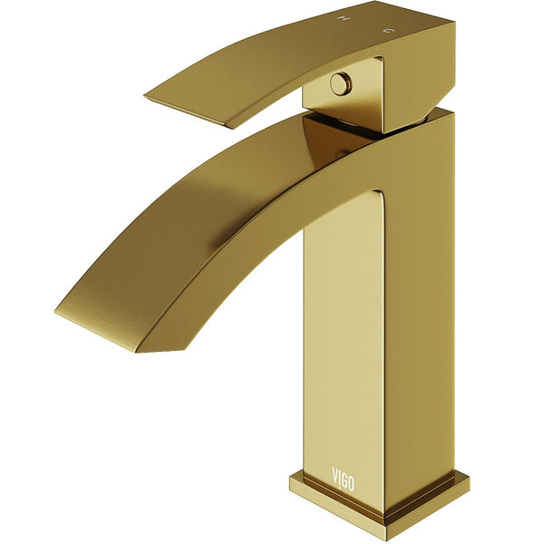 VIGO Satro Single Handle Single Hole Bathroom Sink Faucet, WaterSense Certified, Matte Gold D2