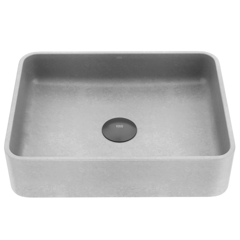 VIGO Segovia Gothic ConcretoStone 16x12-in Deep Grey Bathroom Sink/Basin with Rectangular Vessel O0