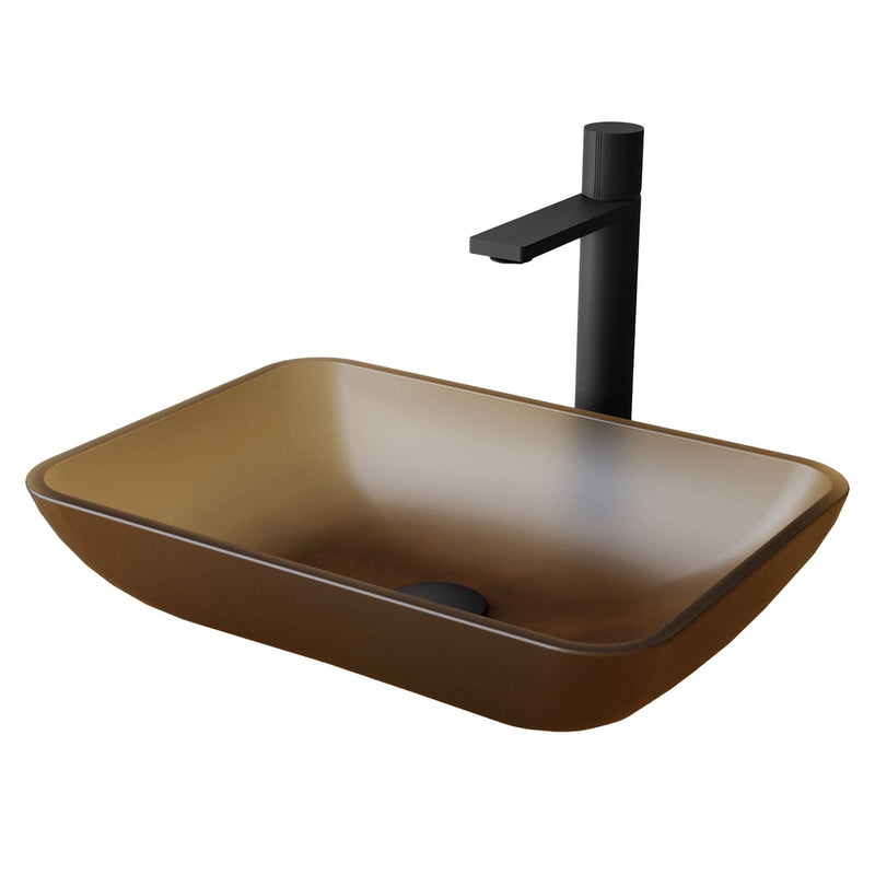 VIGO Sottile MatteShell Amber Bathroom Sink/Basin Set with Gotham Faucet and Glass Vessel O6