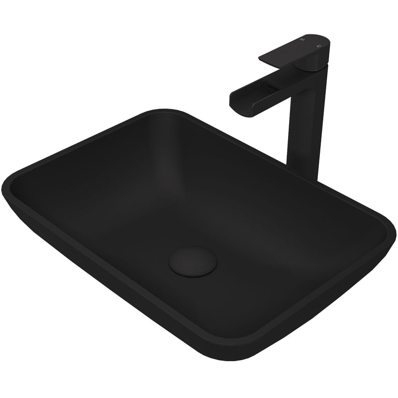 VIGO Sottile MatteShell Blue Bathroom Sink/Basin Set with Amada Faucet and Glass Rectangular Vessel Q3