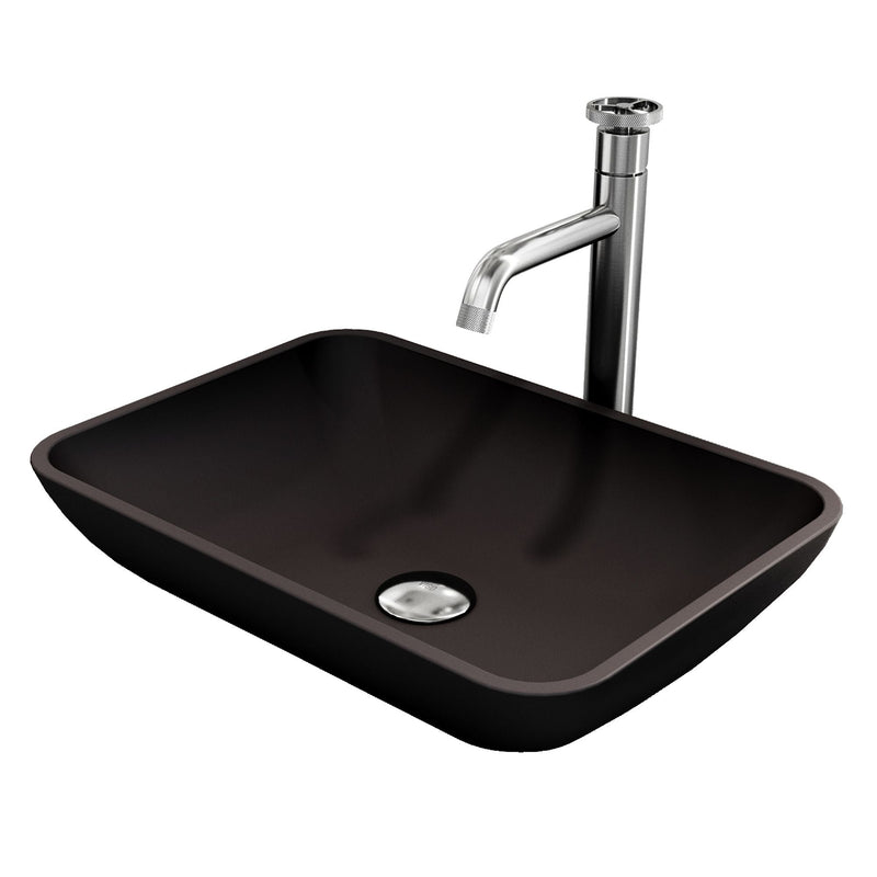 VIGO Sottile MatteShell Matte Black Bathroom Sink/Basin Set with Cass Faucet and Glass Rectangular Vessel I3