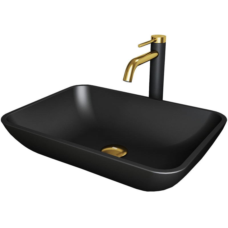 VIGO Sottile MatteShell Matte Black Bathroom Sink/Basin Set with Lexington Faucet and Glass Rectangular Vessel M9