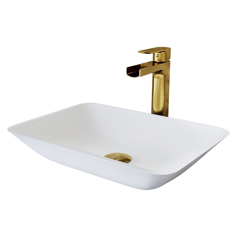 VIGO Sottile MatteShell White Bathroom Sink/Basin Set with Amada Faucet and Glass Rectangular Vessel I4