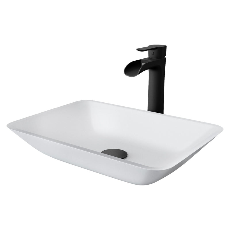 VIGO Sottile MatteShell White Bathroom Sink/Basin Set with Niko Faucet and Glass Rectangular Vessel S2