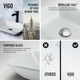 VIGO Sottile MatteShell White Bathroom Sink/Basin Set with Niko Faucet and Glass Rectangular Vessel