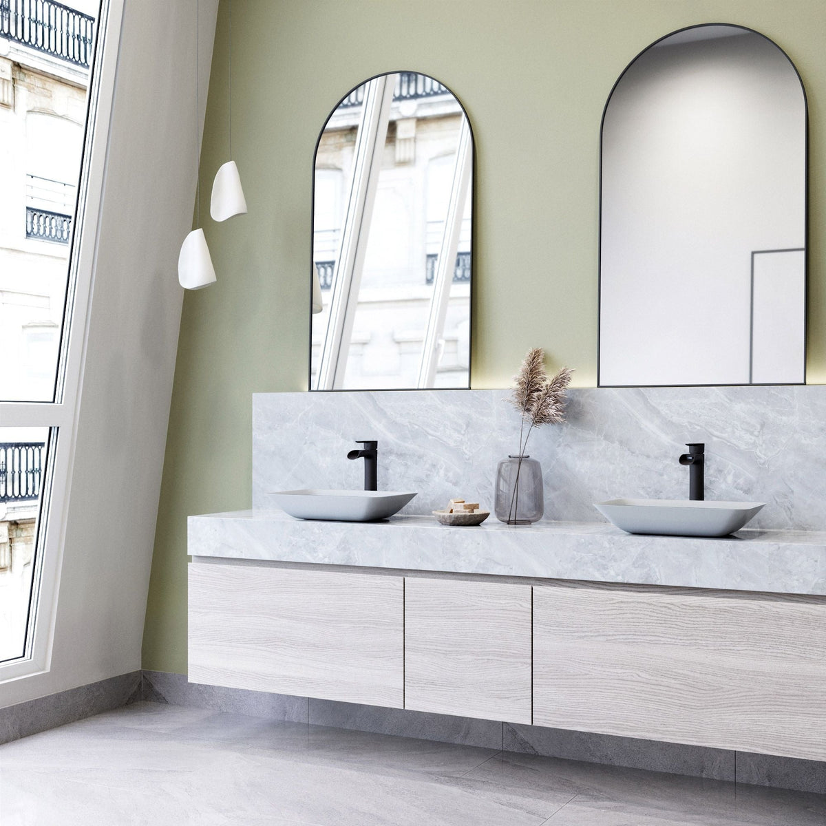 VIGO Sottile MatteShell White Bathroom Sink/Basin Set with Niko Faucet and Glass Rectangular Vessel