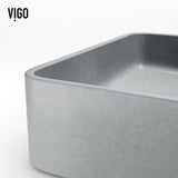 VIGO Tarragona Gothic ConcretoStone Grey Bathroom Sink/Basin Set with Dunn Faucet and Rectangular Vessel
