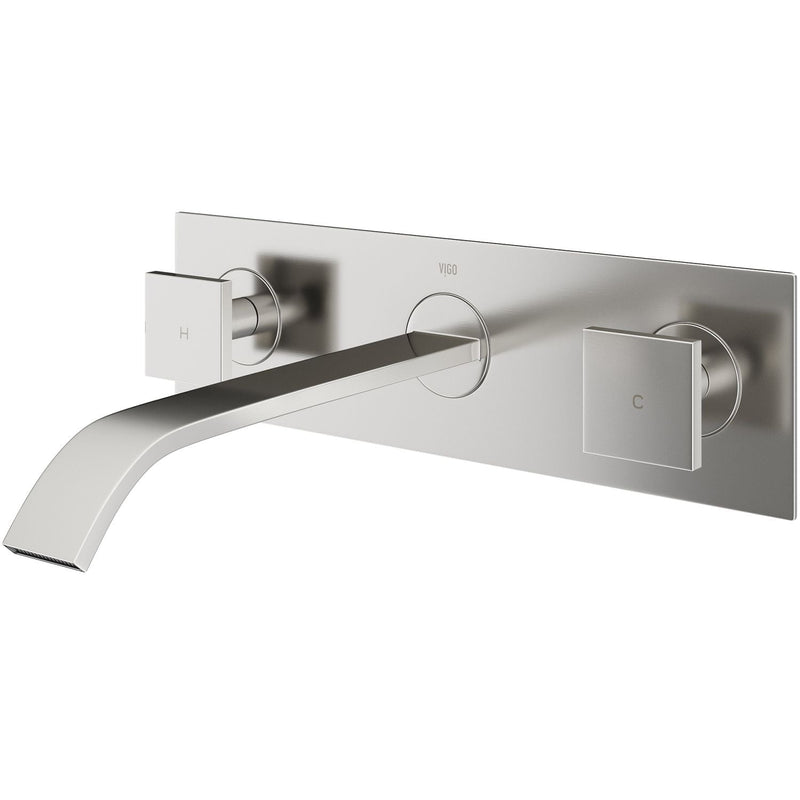 VIGO Titus Wall Mount Dual Handle Bathroom Sink Faucet, Eco-Friendly 1.2 GPM Flow Rate, Brushed Nickel N4