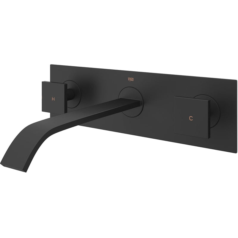 VIGO Titus Wall Mount Dual Handle Bathroom Sink Faucet, Eco-Friendly 1.2 GPM Flow Rate, Matte Black M5