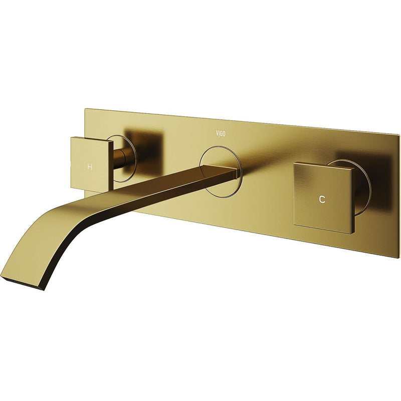 VIGO Titus Wall Mount Dual Handle Bathroom Sink Faucet, Eco-Friendly 1.2 GPM Flow Rate, Matte Brushed Gold G1