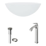 VIGO White Frost White Bathroom Sink/Basin Set with Linus Faucet and Round Glass Vessel