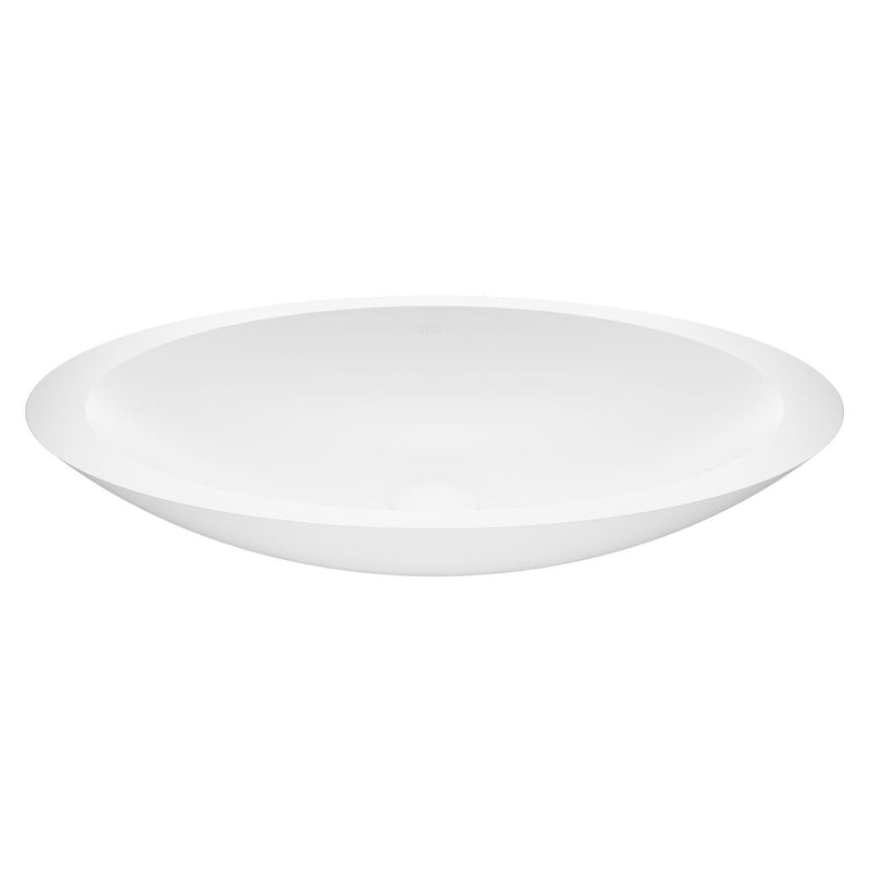 VIGO Wisteria Matte Stone Circular Vessel Bathroom Sink/Basin with Deep Bowl, White S3