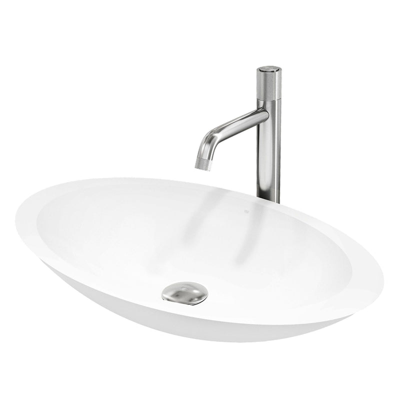 VIGO Wisteria MatteStone White Bathroom Sink/Basin Set with Apollo Faucet and Oval Composite Vessel H0
