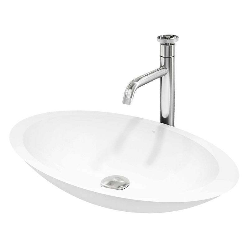 VIGO Wisteria MatteStone White Bathroom Sink/Basin Set with Cass Faucet and Oval Composite Vessel W6