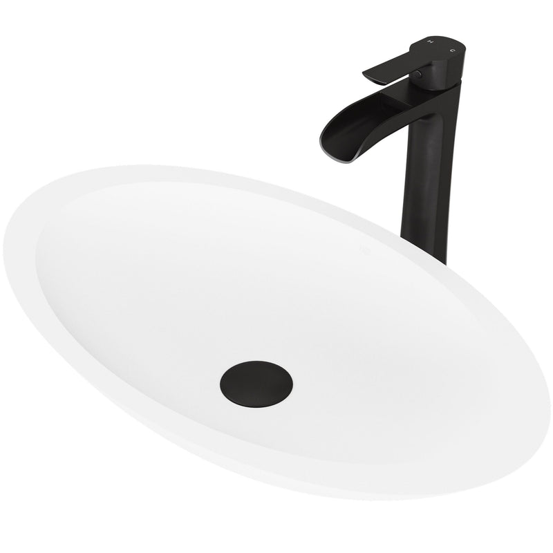 VIGO Wisteria MatteStone White Bathroom Sink/Basin Set with Niko Faucet and Oval Composite Vessel O8